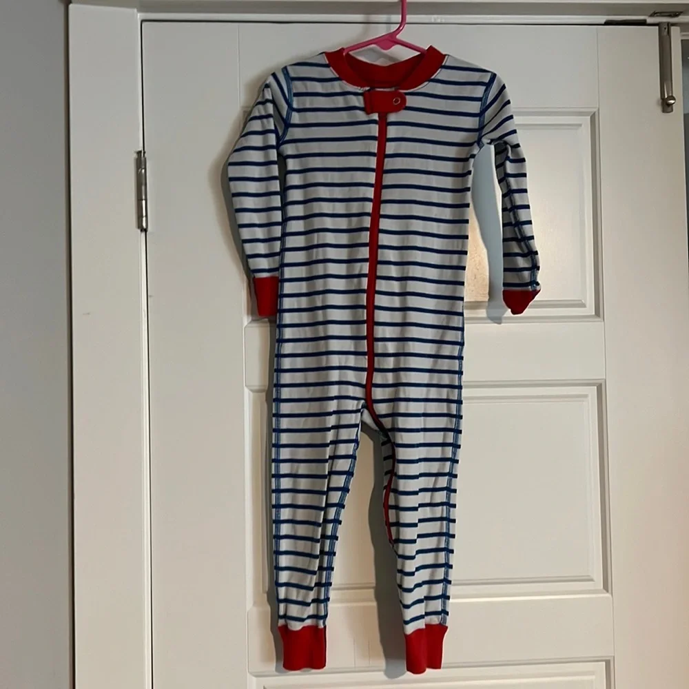 $20 ADD ON Hanna Andersson‎ footie white blue striped organic pajama sleeper